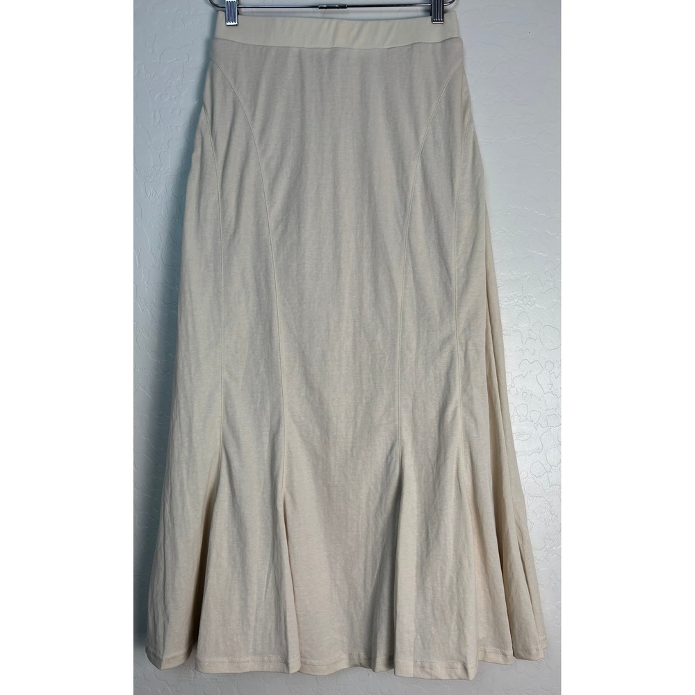 OGL Move Ash Ivory Paneled Midi Skirt Cotton Linen Blend Cream Small NWT 2606